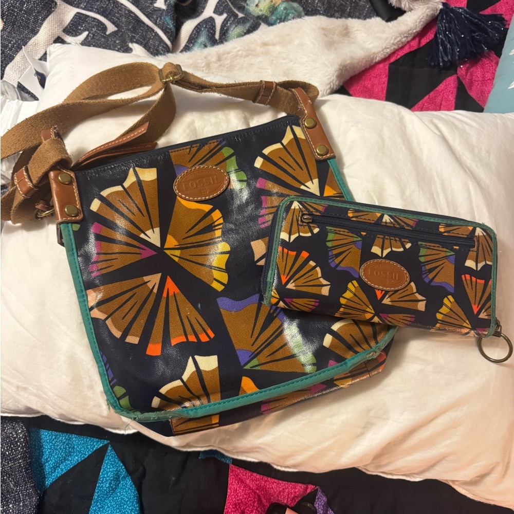 Fossil Crossbody Bag and Wallet with Colorful  Pattern